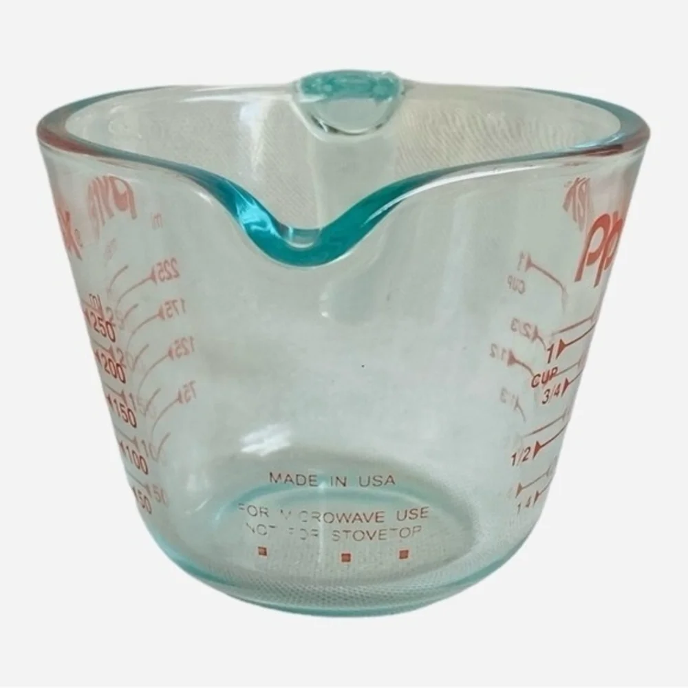 Vintage Pyrex 1 Cup Measuring Jug Clear Glass Red Markings 3x4x3 Kitchen VG